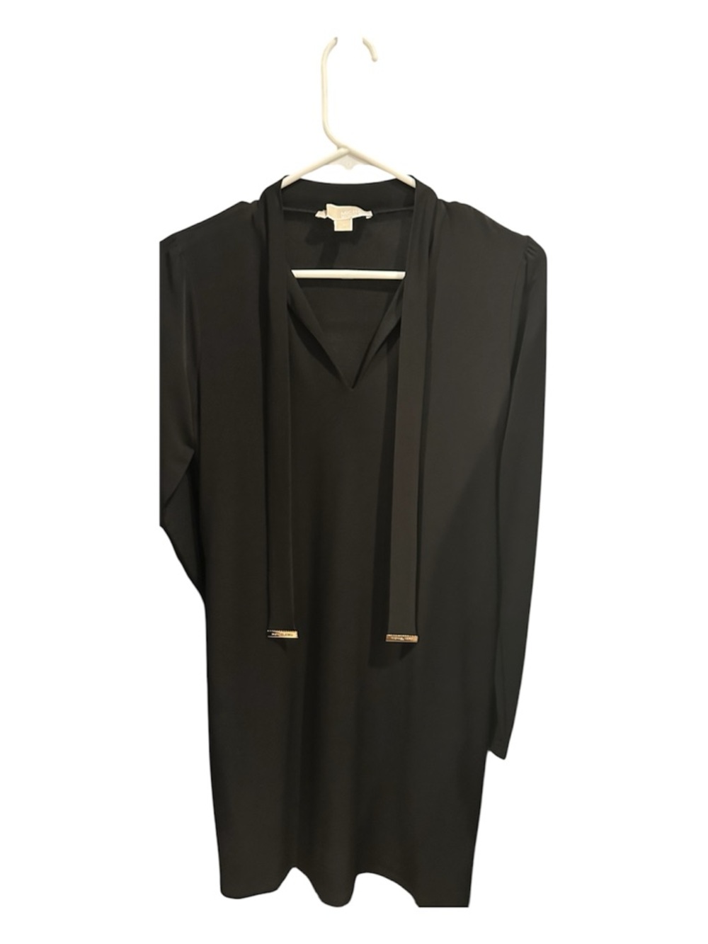 Michael Kors Black V-Neck Long Sleeve Tie Detail Dress